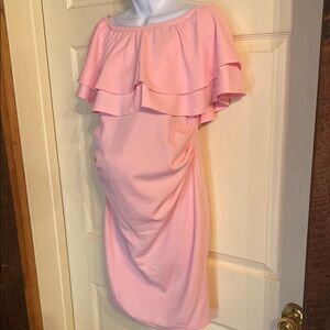 Maternity Chic Pink Mini Dress with Flirty Ruffles